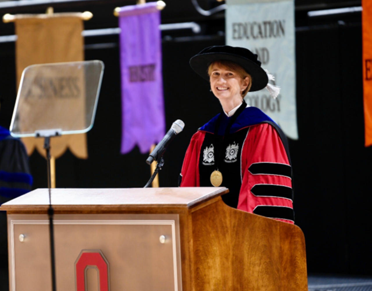 Image of President Johnson, in academic regalia, at autumn 2020 commencement