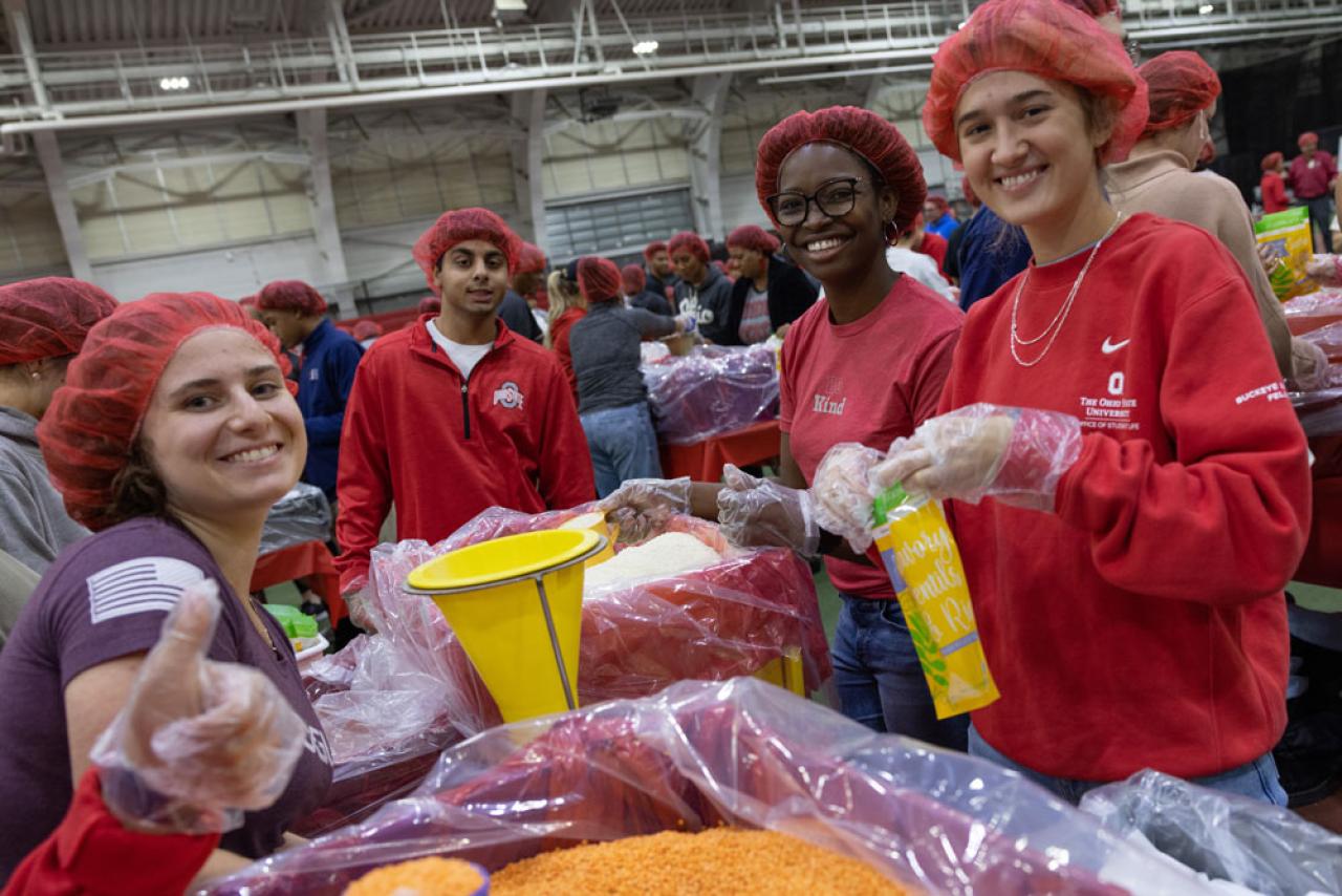 Students packing meals