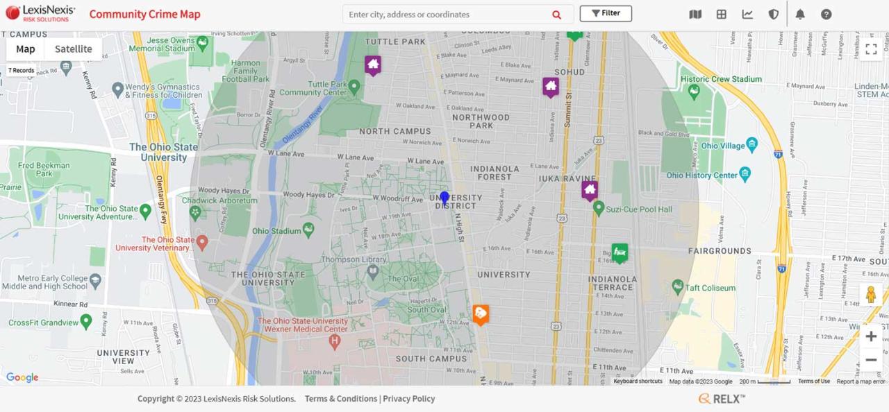 Screengrab illustrating the Off-Campus Community Crime Map
