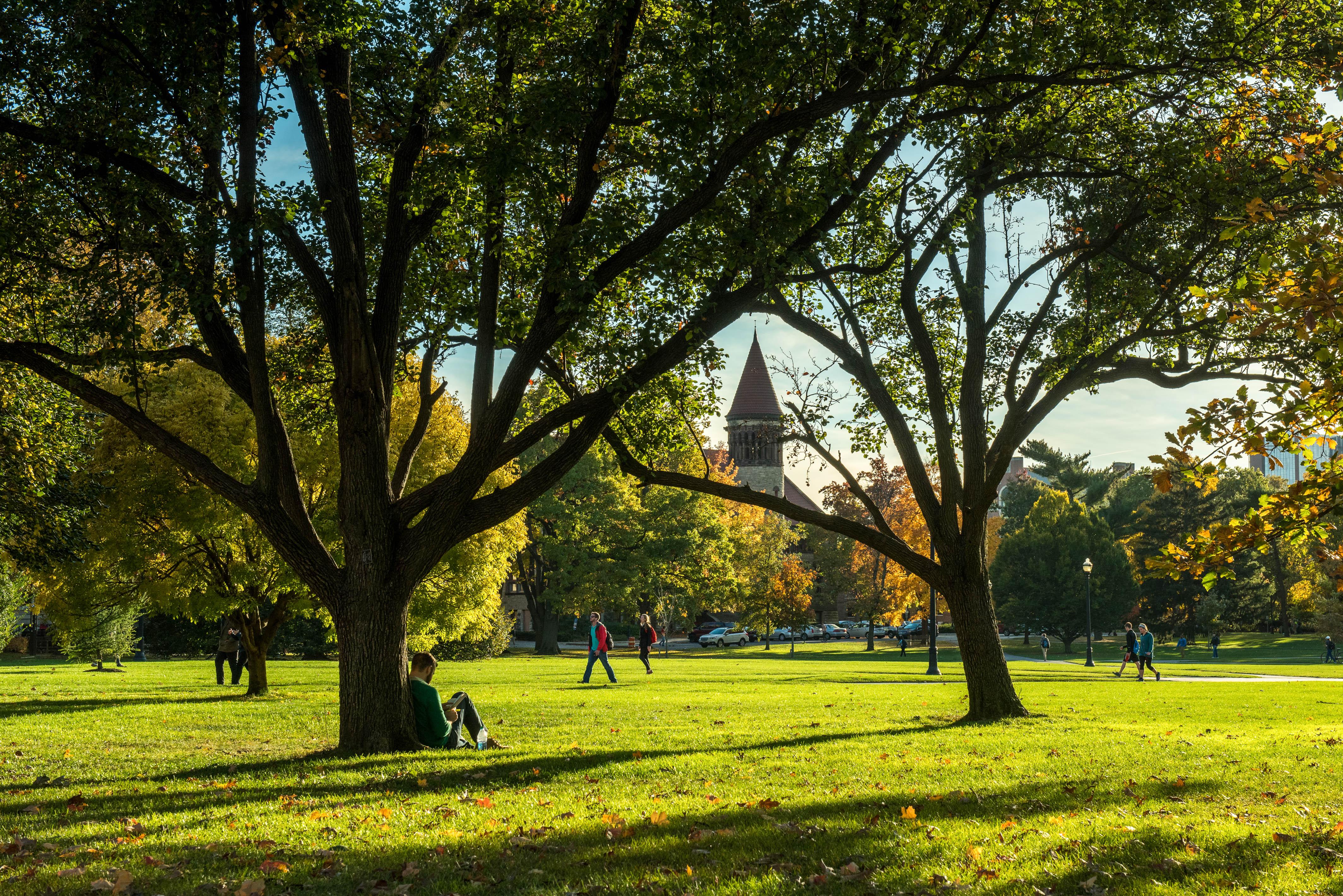 The Oval at The Ohio State University, with Orton Hall tower in the background.