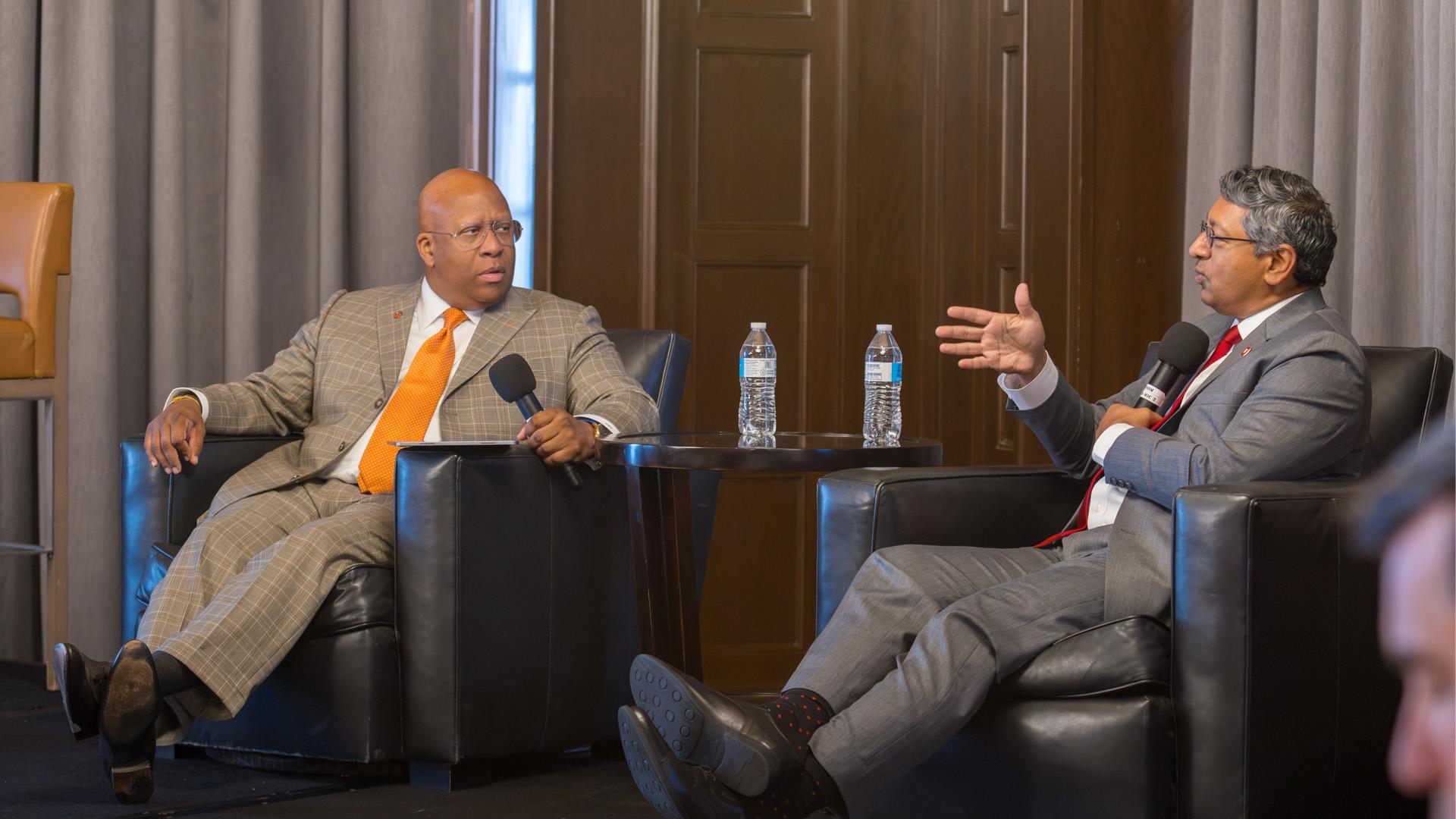 Columbus Chamber CEO Derrick Clay and Ohio State President Ravi Bellamkonda