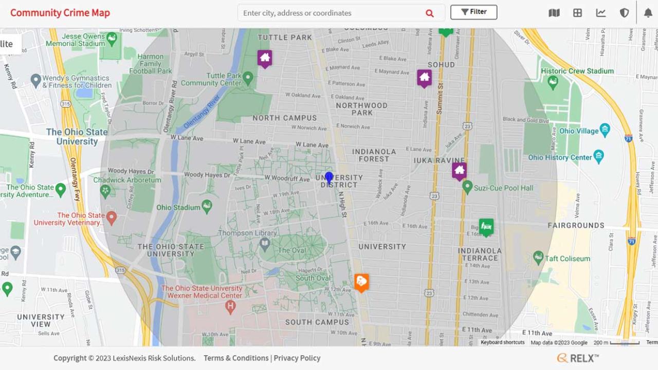 Screengrab of illustrating the Off-Campus Community Crime Map
