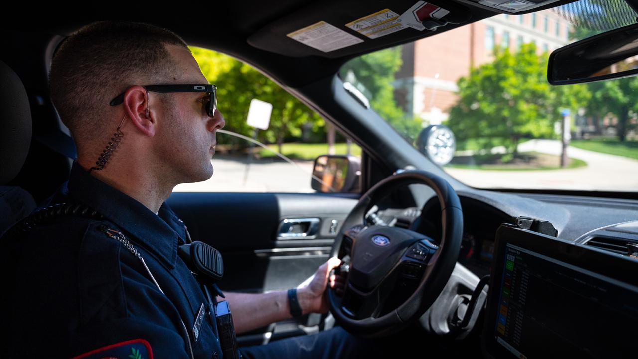 An Ohio State police officer driving