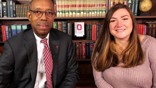 President Michael V. Drake and Land Grant Scholar Bella Garcia