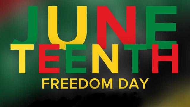Graphic that reads Juneteenth Freedom Day